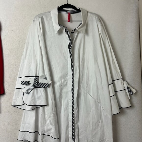 Lot of 2 IC by Connie K top tunic sz 3X white black bows and red ruffle sleeves - Picture 4 of 12